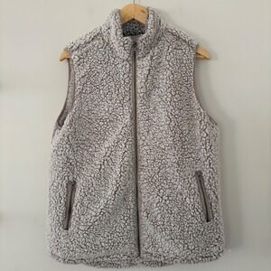 Thread & Supply Sherpa Vest Size M Gray Arctic Fleece Zip Up, Cozy Outdoor Layer